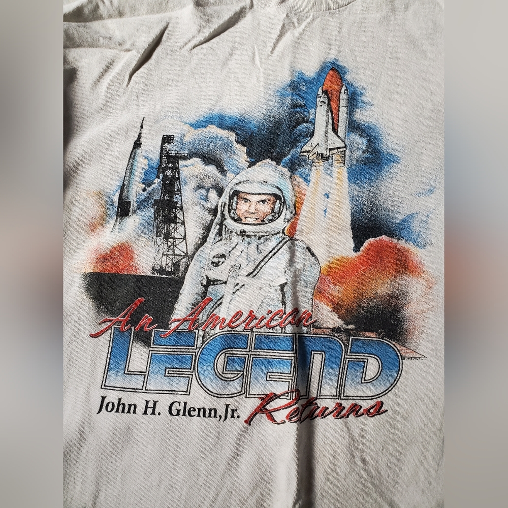 John H. Glenn, Jr., space shuttle white t-shirt, used, adult medium